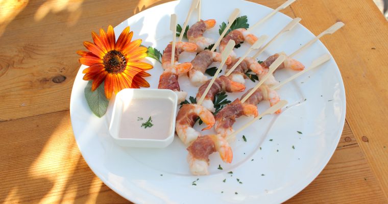 Special Skills (Featuring Prosciutto-wrapped Shrimp with Garlicky Vinaigrette Dip)